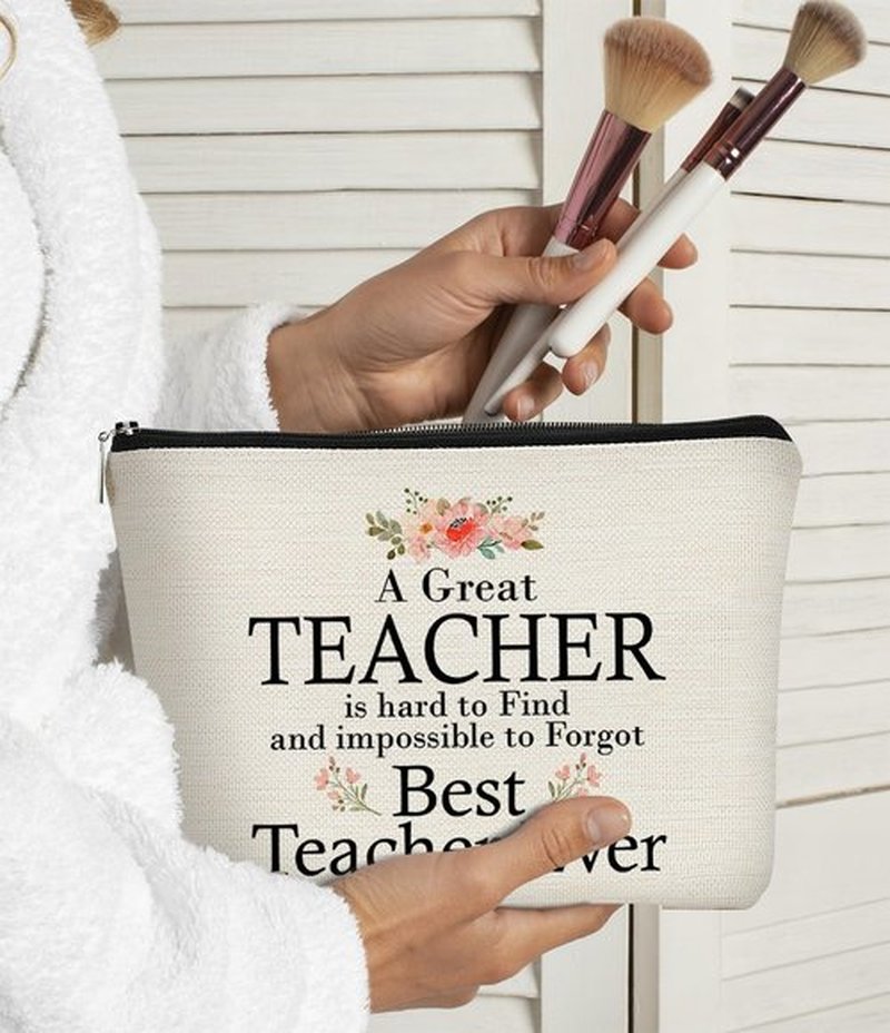 BARPERY Teacher Appreciation Gifts,Teacher Gifts for Women Makeup Bag,Best Teacher Ever Cosmetic Bag,Small Makeup Bag,Travel Makeup Bag,Makeup Bag Organizer