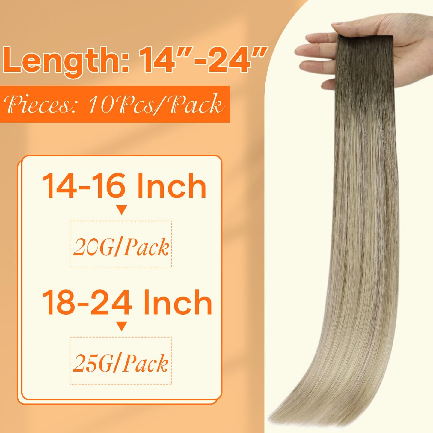 Full Shine Insert Tape in Hair Extensions Color 4/7/80 Medium Brown and Blonde Seamless Virgin Human Hair Tape in Extensions 20Inch Soft Straight Human Hair Extensions Tape in 25Gram 10Pcs for Wedding