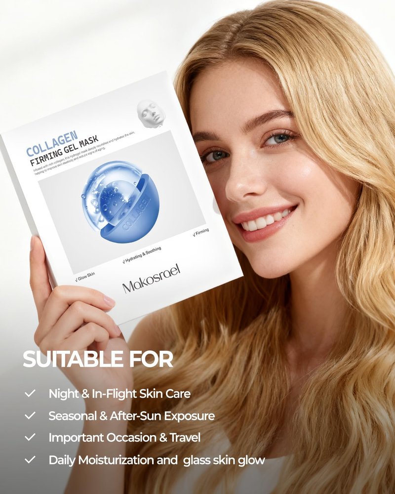 Makosrael 6 Pack Bio-Collagen Face Mask, Overnight Hydrating Hydrogel Face Masks - Fine Lines, Elasticity, Pore Minimizing, Firming, Glass Skin Face Sheet Masks Skincare