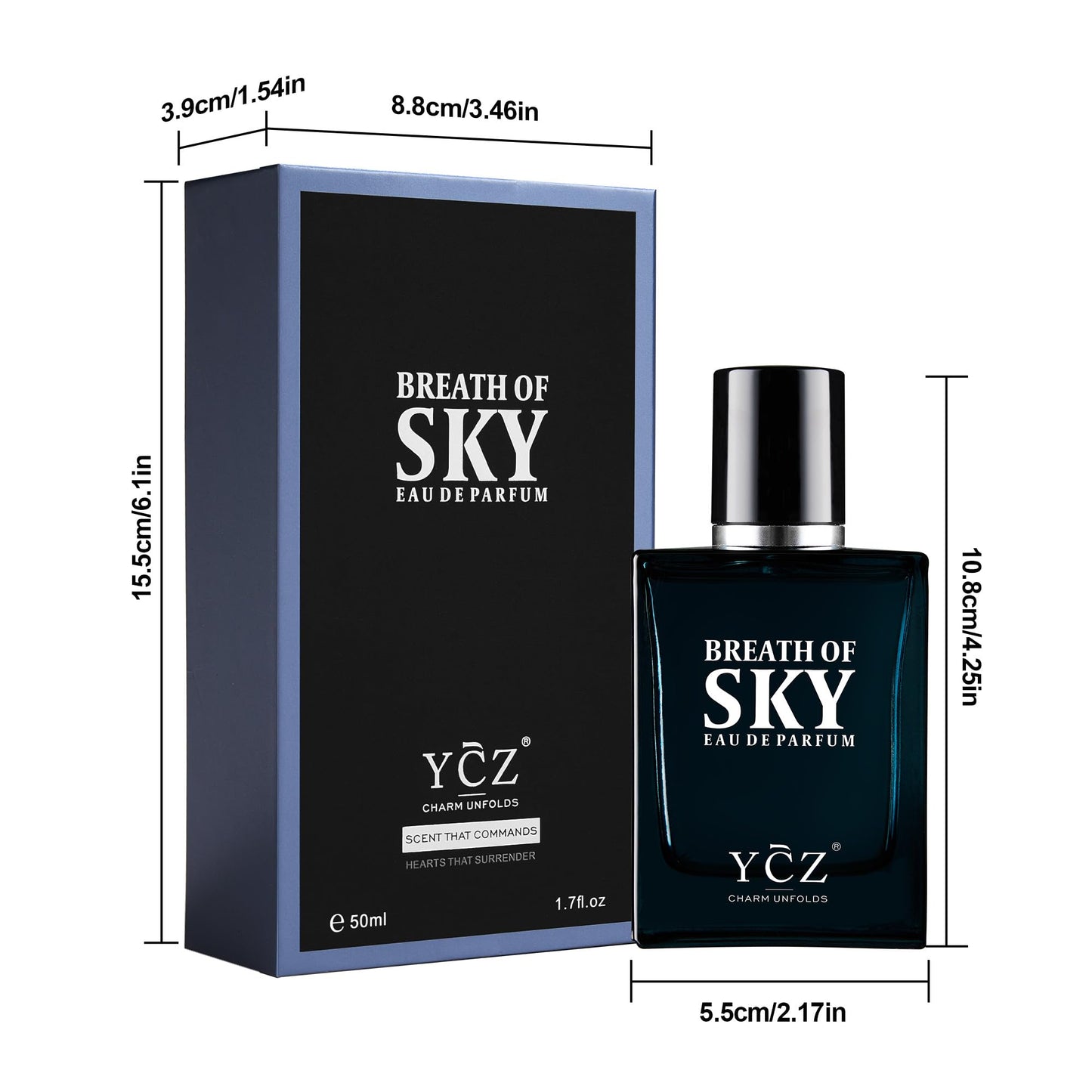 Ycz Breath of the Sky Eau de Parfum for Men, 1.7 Fl Oz (50 mL), Long-Lasting Cologne, Fresh Aromatic Woody Scent with Orange Blossom, Vanilla and Cedarwood Notes for Daily Wear, Travel and Gif