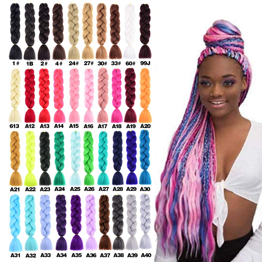 SHUOHAN 6 Packs Ombre Jumbo Braiding Hair Extensions 24 Inch High Temperature Synthetic Fiber Hair Extensions for Box Braids Braiding Hair (Black to Red to Yellow to White)