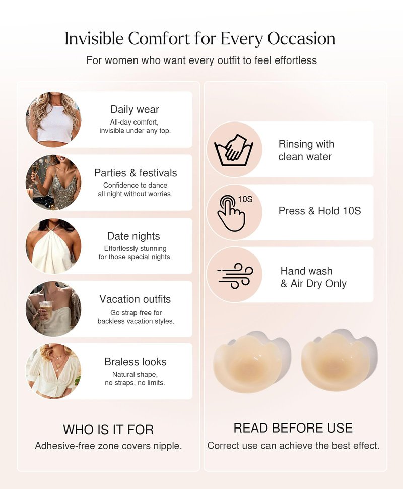 Popilush Nipple Covers - Silicone Reusable Sticky Bra, Cute Cat Paw Shape Seamless Adhesive Bras with Ultra-Thin Edge