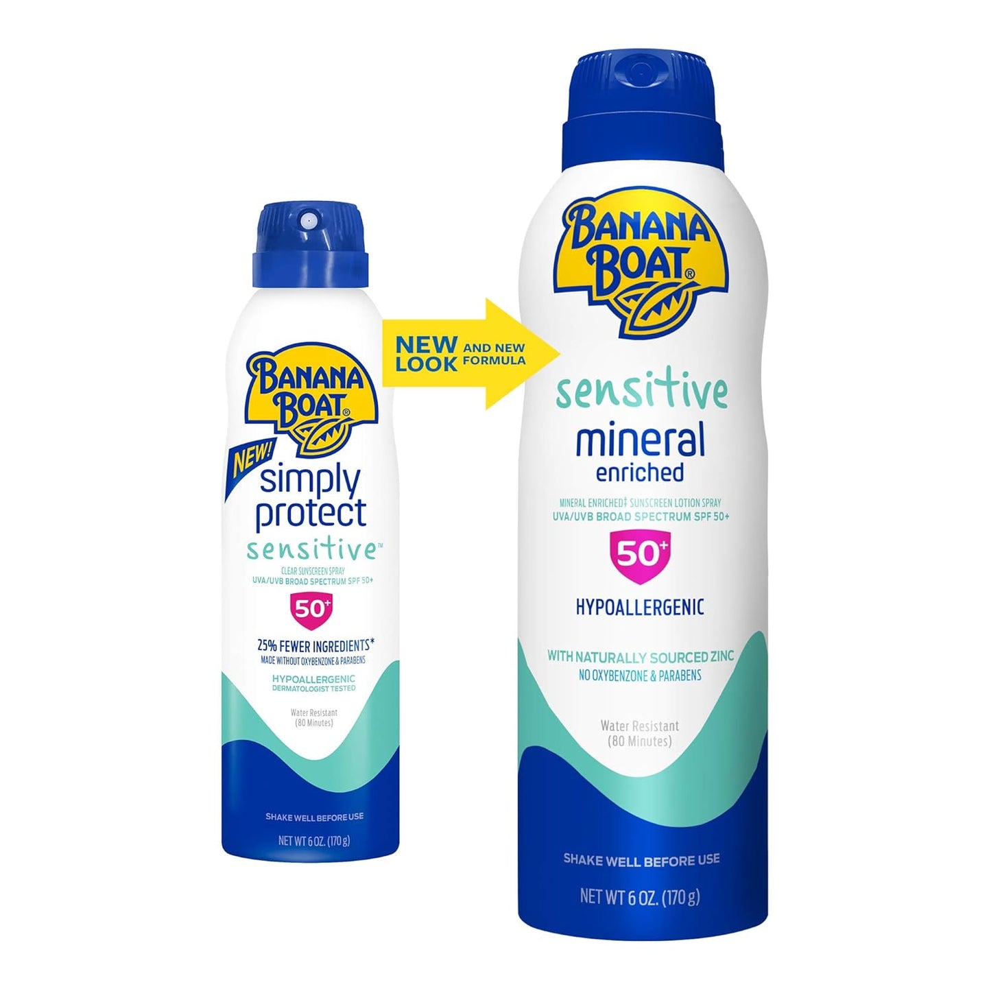 Banana Boat Sensitive 100% Mineral Sunscreen Lotion SPF 50 Twin Pack | Body Sunscreen, Sensitive Skin Sunblock, Oxybenzone Free Sunscreen, Banana Boat Mineral Sunscreen SPF 50, 6oz each
