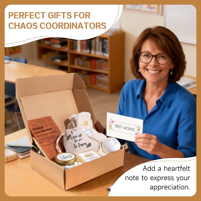 Thank You Gifts for Women, Chaos Coordinator Gift for Employee Coworkers Teacher Nurse Boss Lady Secretary Principal Manager Assistant Appreciation Gifts w/ Notebook, Spa Items, Brown
