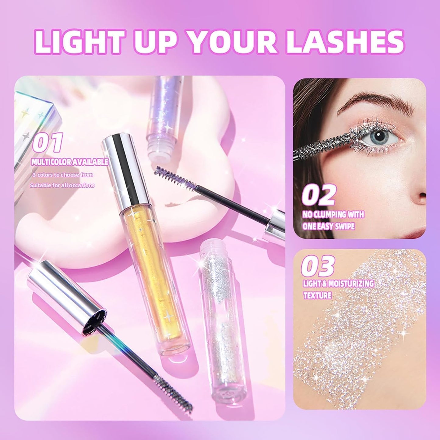 Question Beauty Glitter Mascara, Questionbeauty Glitter Mascara, Sparkle Mascara for Eyelashes, Glitter Shimmer Colored Mascara for Eyelashes, Waterproof Long Lasting (Mix)