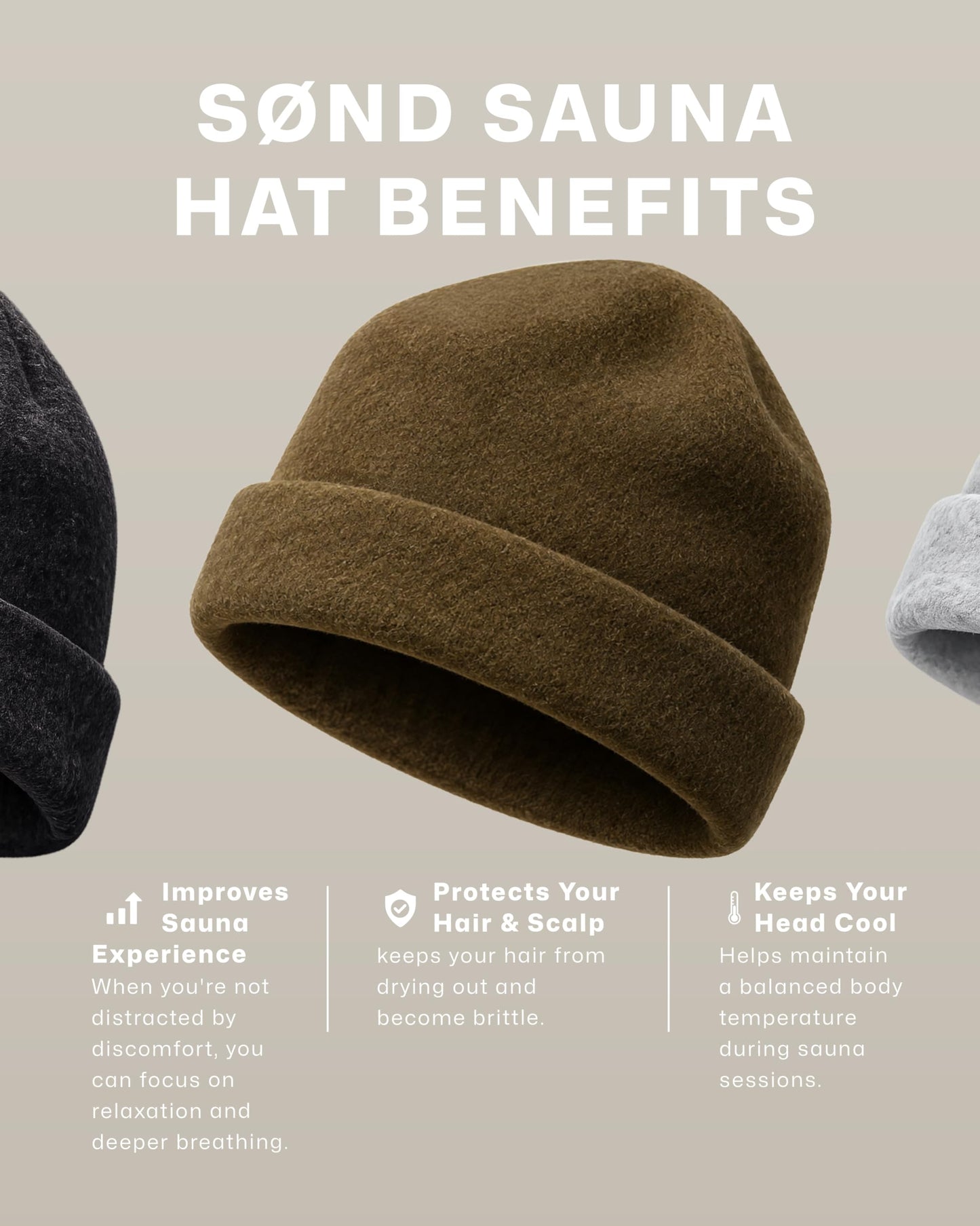 SรND - Sauna Hat for Men & Women - Merino Wool Heat Insulation & Hair Protection - Wool Sauna Cap & Banya Hat - Sauna Accessory - Beanie Style - Green