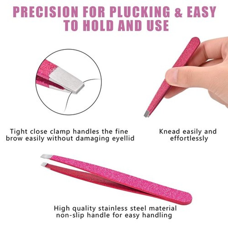 Amytor Eyebrow Tweezer Set, 4 Pcs Professional Stainless Steel Tweezers for Women, Precision Tweezer for Facial Hair, Splinter and Ingrown Hair Removal(Rose Red)
