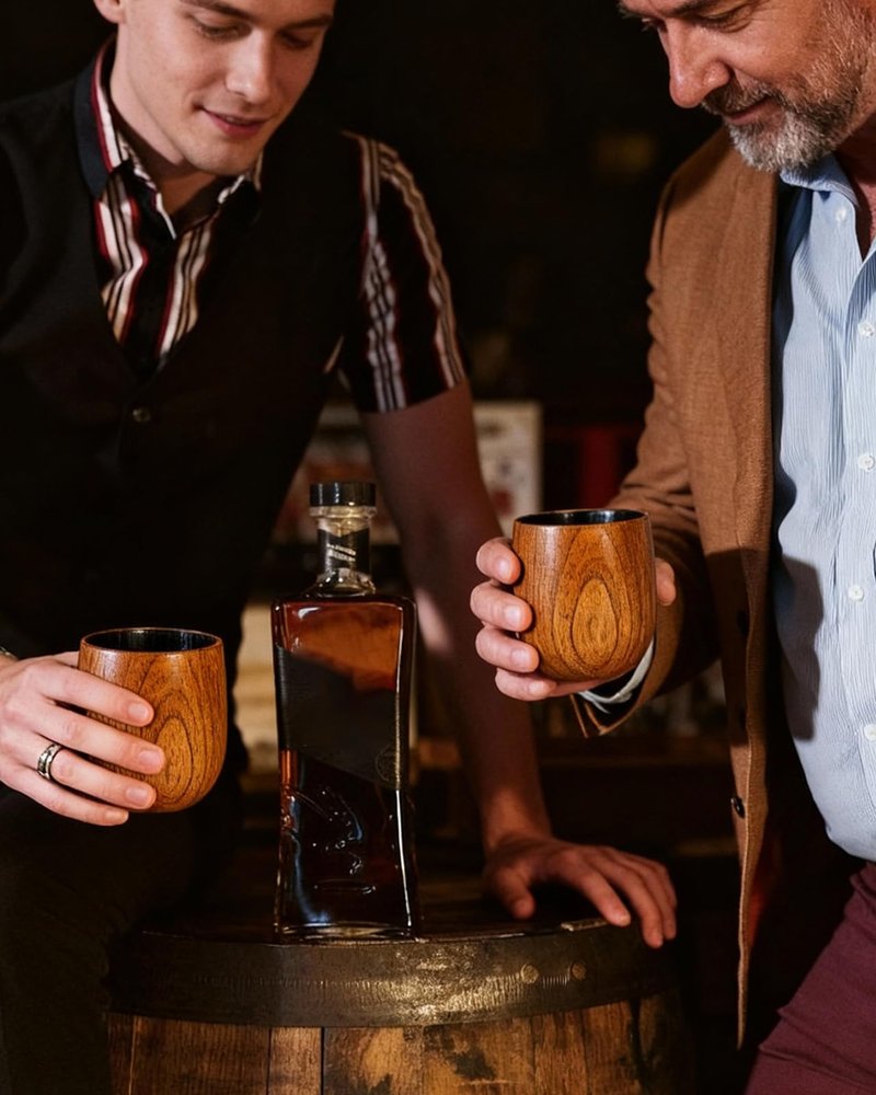 Coralogo Charred Wooden Bourbon Glass - Wooden Whiskey Drinking Glass Set, Charred Whiskey Cup Handcrafted Bourbon Gift for Men Dad Husband with Designed Gift Box, Birthday Retirement