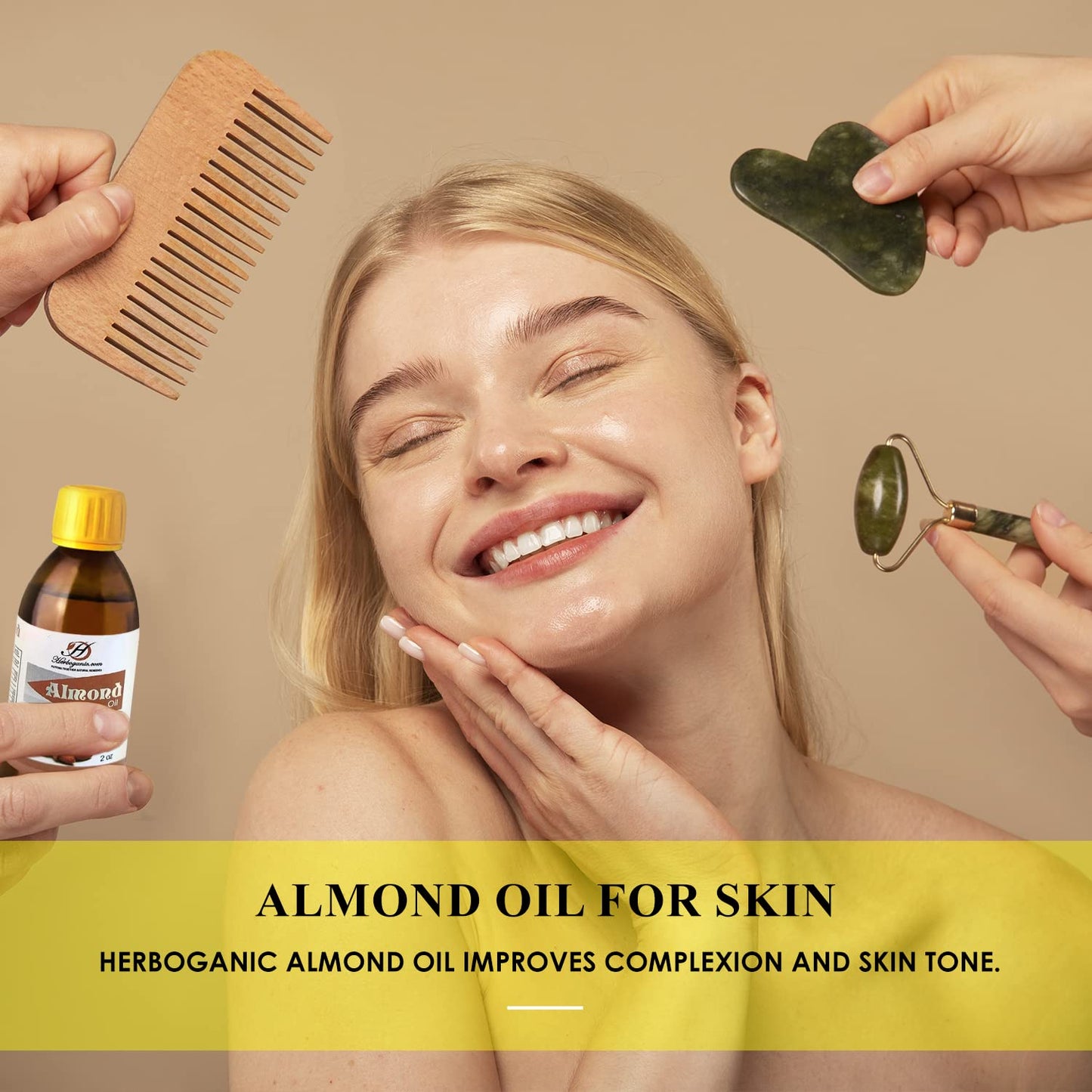 HERBOGANIC Pure Almond Oil, Natural Body Oil for Skin and Hair, Moisturizing Almond Oil for Face,Promote Glowing and Healthy Skin- 2 Oz Bottle