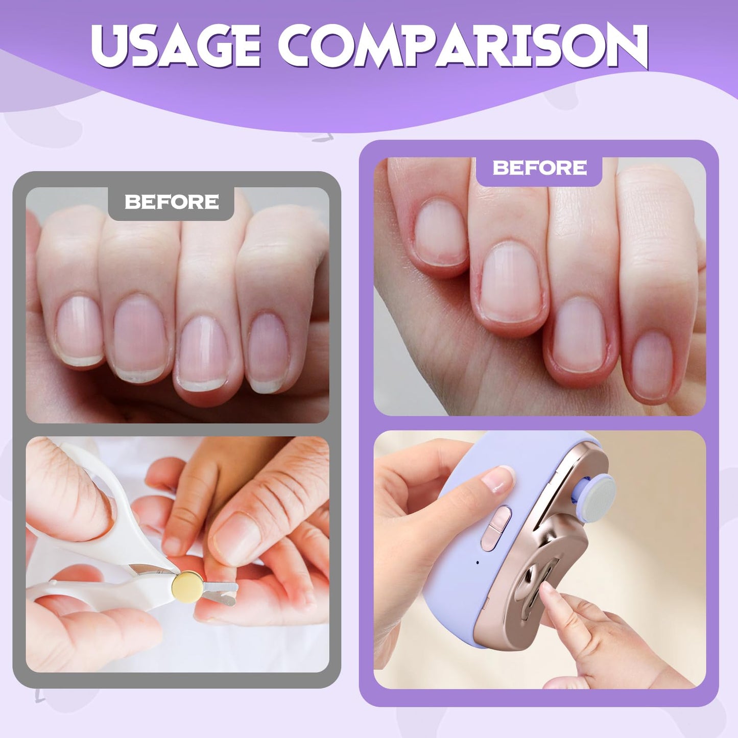 3 in 1 Automatic Electric Nail Clipper with Polishing, Safe and Convenient Nail Trimmer with Nail Clip Storage, 2 Speed Electric Toe Nail Clippers Nail Cutter with Light for Kids Adults (Purple)