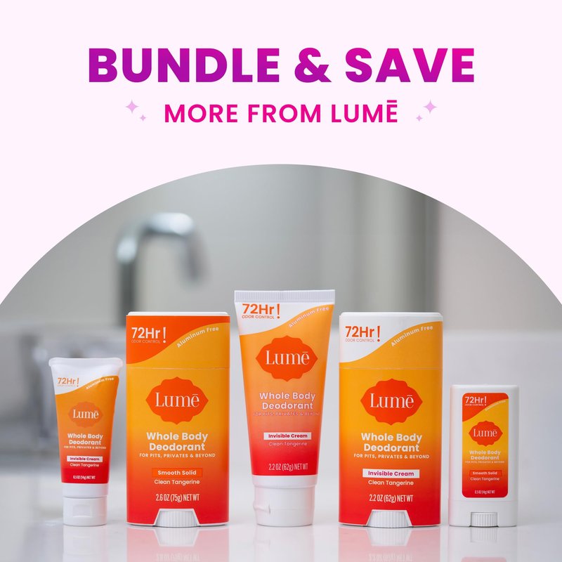Lume Whole Body Deodorant - Smooth Solid Stick - 72 Hour Odor Control - Aluminum Free, Baking Soda Free and Skin Safe - 2.6 Ounce (Clean Tangerine)