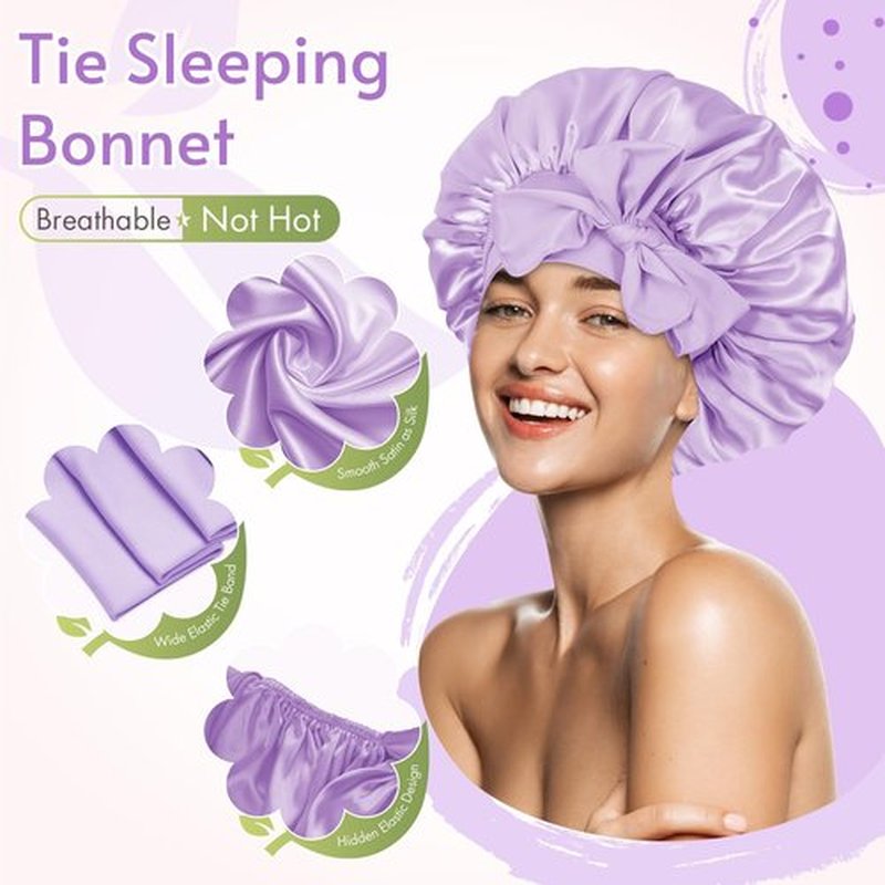 BONNET QUEEN Silk Bonnet for Sleeping Women Satin Bonnet Hair Bonnet Night Sleep Cap Scarf wrap for Curly Hair with tie Band Lilac