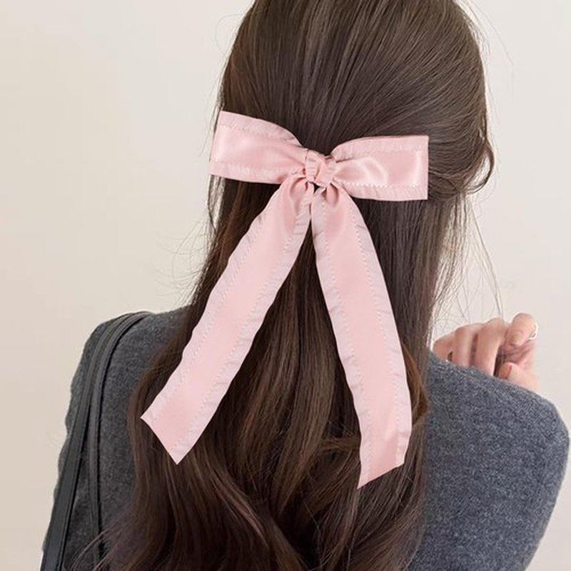 5.5inch Korean Pink Ruffle Ribbon Tassel Hair Bow Clips for Women Girls Big Stylish Bowknot Alligator Barrettes hairpins with Long Tail, Perfect Hair Accessories for Any Occasion