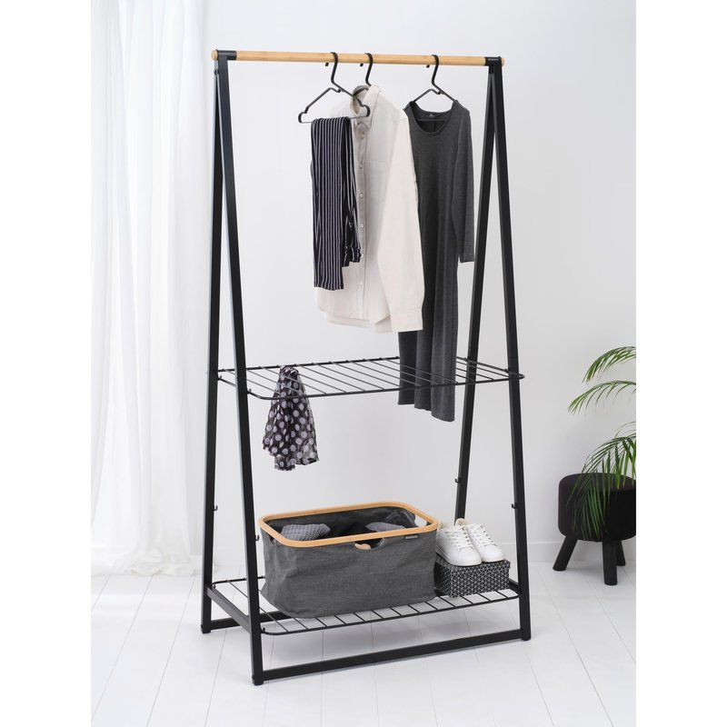Brabantia - Foldable Laundry Basket 10.6 Gal - Water Resistant Hamper for Wet & Dry Laundry - Storage Basket for Clothes & Linen - Bamboo Rim for Easy Grip - Garment Washing - Pepper Black
