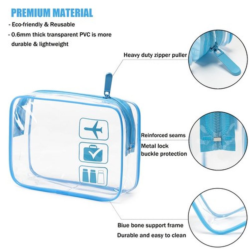 MODENGKONGJIAN TSA Approved Toiletry Bag, 3 Pcs Clear Toiletries Bags Quart Size Travel Makeup Cosmetic Bag for Women Men, Carry on Airport Airline Compliant Bag (Blue)