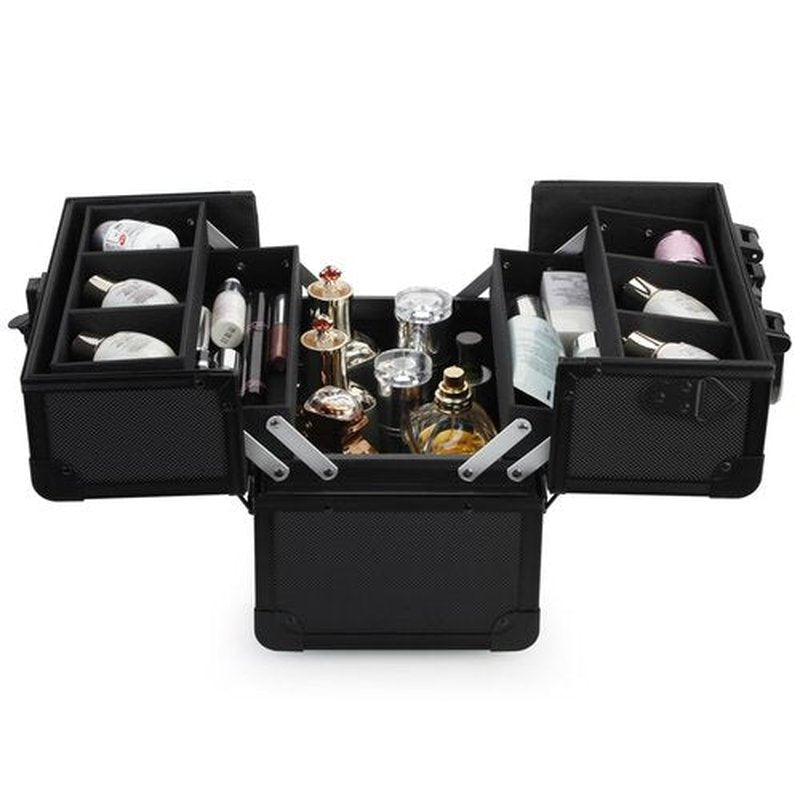 OUDMAY Makeup Case - Professional Portable Aluminum Cosmetics Storage Box With Locks and 2-Deck Folding Trays Black Diamond