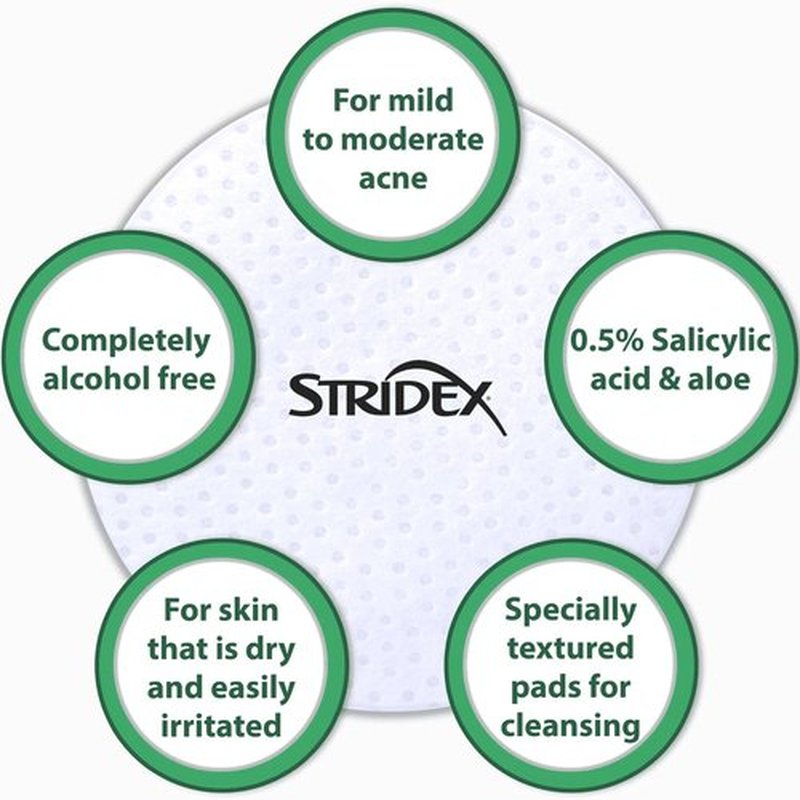 Stridex Daily Care Acne Pads with Aloe, Sensitive Skin - 90 Count (Pack of 2)