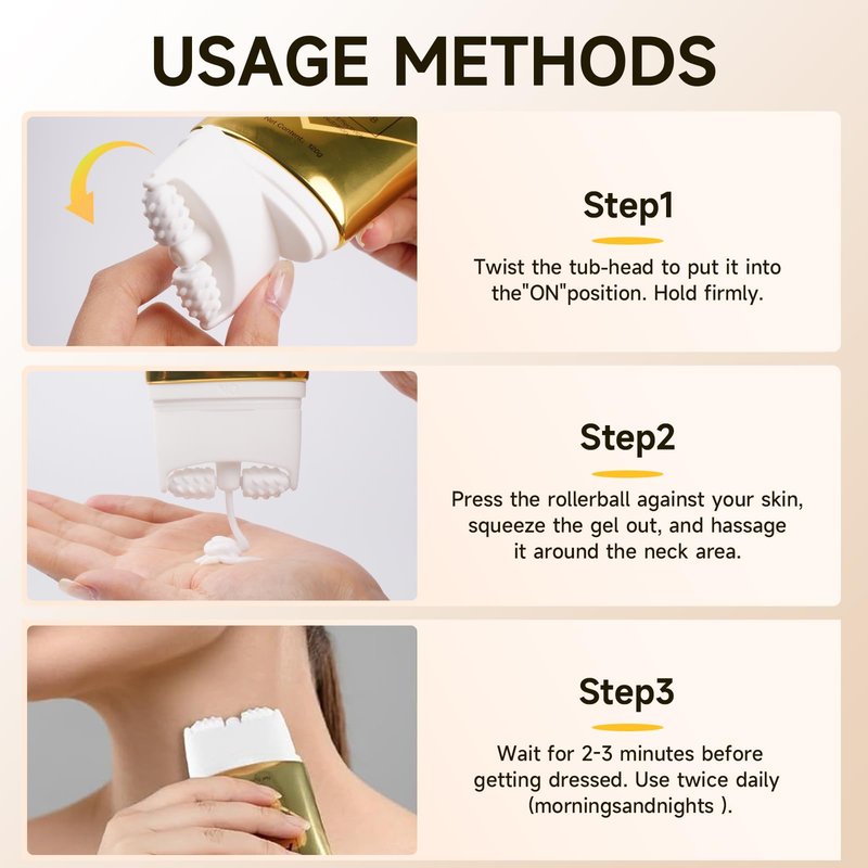 Gaayou AH-8 Firming Neck Cream with Roller - Neck Firming Cream Advanced Tightening & Lifting Treatment Contains Hexapeptide for Crepey Skin, Sagging Neck and Wrinkles Women Men