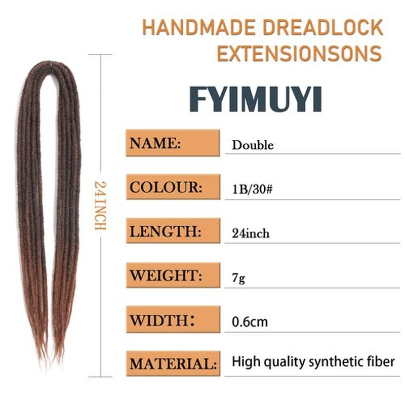 24 Inch Double Ended Dreadlock Extensions 20pcs Synthetic Thin 0.6cm Handmade Dread Extensions Styles for Woman #MT1B/30