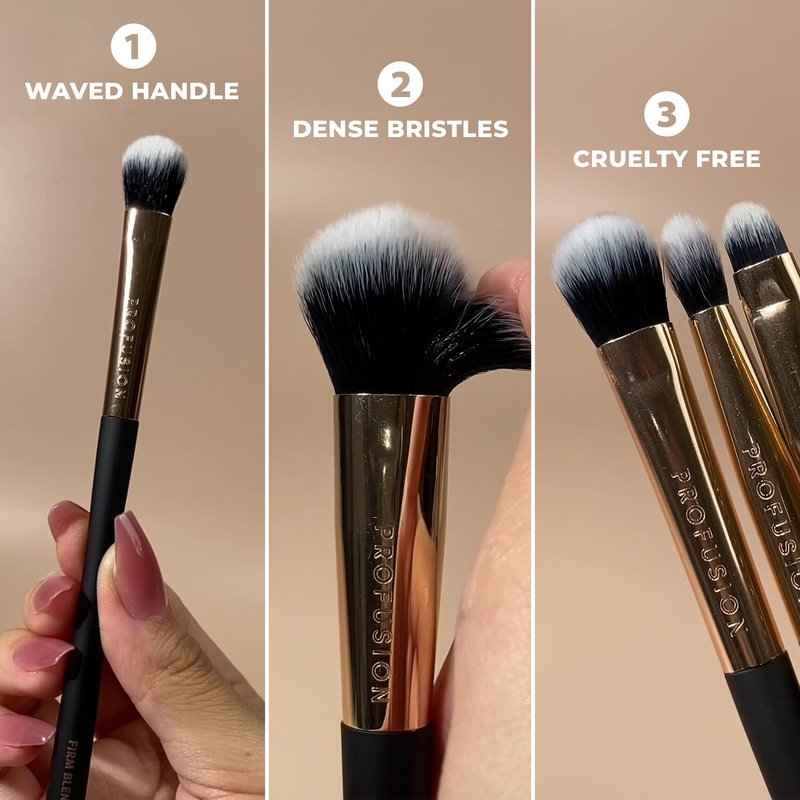 Profusion Cosmetics Face Brush Set - 3-Piece Vegan Makeup Tools for Foundation, Powder & Setting