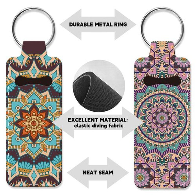 OLYCRAFT 2pcs Lipstick Holder Keychain Mandala Pattern Lip Balm Holders Elastic Diving Fabric Lipstick Keychains Portable Lipstick Holder Bags Lipstick Sleeve Key Ring Holder for Lipstick Chapstick