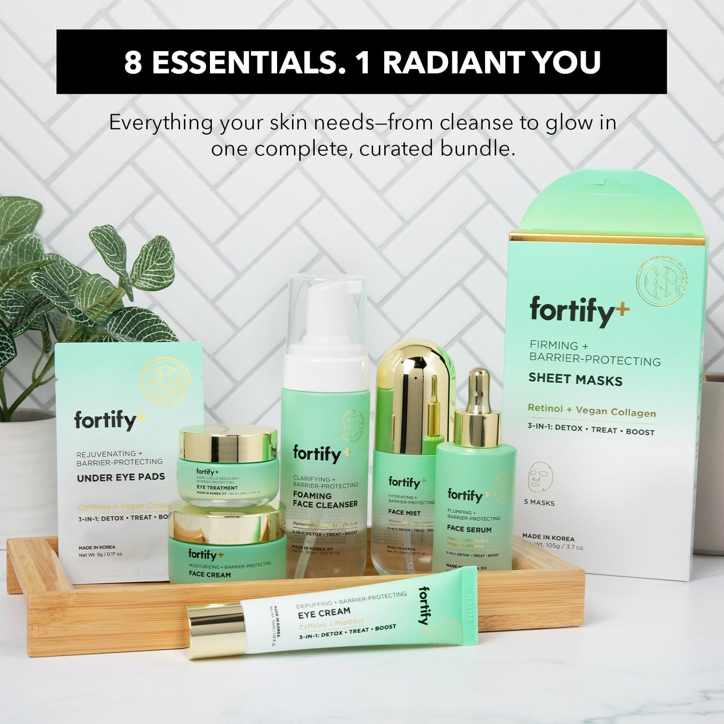 Fortify Skincare Total Rejuvenation Set - Multi Purpose 3-In-1: Detox, Treat, Boost with Cica & Zeolite for Firming, Barrier Care & Hydration - Dermatologist Tested, Korean Skin Care, Vegan - 8 Pack