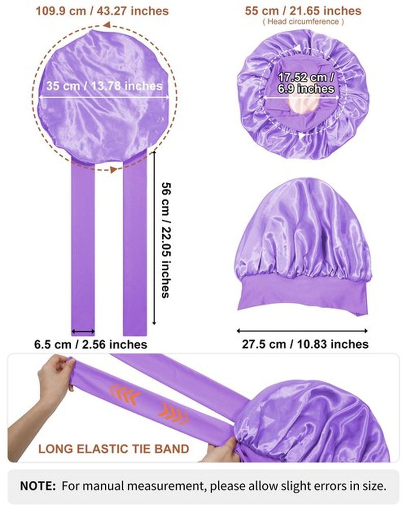 Satin Bonnet for Women Silk Bonnets for Sleeping Curly Hair Bonnet with Elastic Tie Band Reversible Double Layer Sleep Cap Hair Wrap (Pink + Purple)