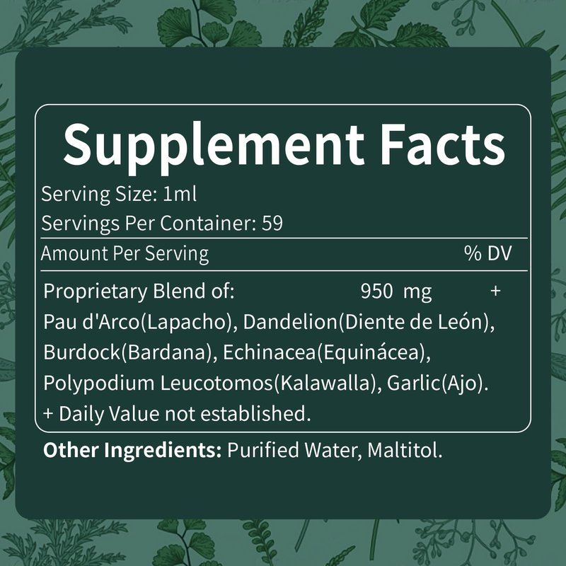 Nabouherb PAU d'Arco Extract Liquid Drops for Immune Support, PAU d arco Inner Bark Tincture Absorbs Better Than Capsule & Tea, 6-in-1 Herbal Blend w/Echinacea Burdock for Body Detox Cleanse.2oz