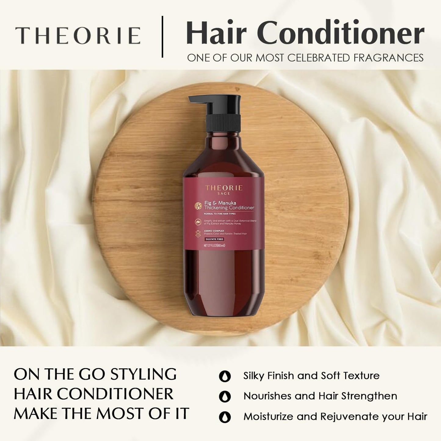 Thickening Conditioner for Fine Hair - Theorie Fig & Manuka - Sulfate-Free, Color Safe, 800mL
