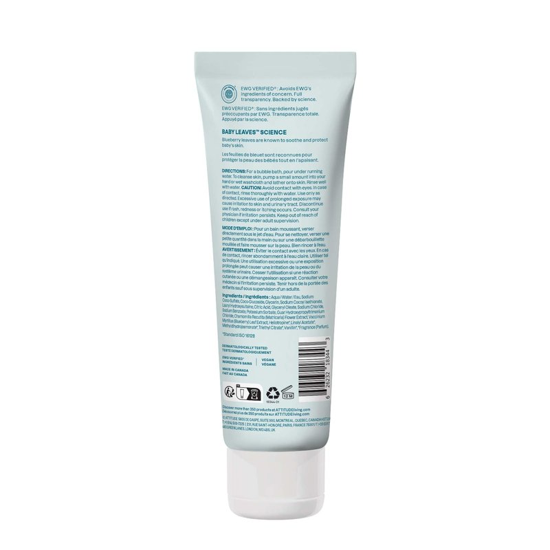 ATTITUDE Bubble Body Wash for Baby, EWG Verified, Dermatologically Tested, Plant and Mineral-Based, Vegan, Good Night, 8 Fl Oz