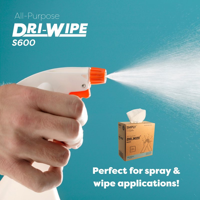 Dri-Wipe S600 by SMPLY Brands – All-Purpose Disposable Wipes, 10 Boxes of 126 (1,260 Total), Strong Alternative to Shop Towels & Paper Towels, 8" x 14" Center-Pull Sheets