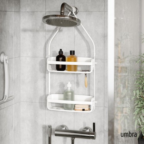 Umbra Flex Hanging Shower Caddy, Bathtub Shelf and Bathroom Organizer, White