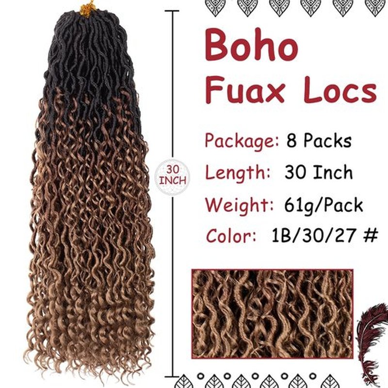 Beverlee 30 Inch Goddess Locs Crochet Hair 8 Pcak Boho Locs Goddess Faux Locs Boho Crochet Locs Pre Looped Soft Hippie Locs Synthetic Bohemian Curly Crochet Locs Hair for Black Women