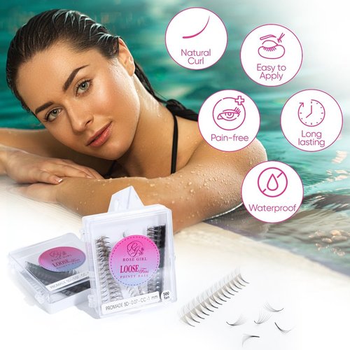 ROSE GIRL 500 Ultra Speed Promade Fans-Natural Look Handmade Volume Eyelash-Narrow Loose Eyelash 3D-16D C CC D Curl-False Lashes Extensions-Thickness 0.03~0.1mm-8~20mm Length(8D-D-0.07 (9 mm))