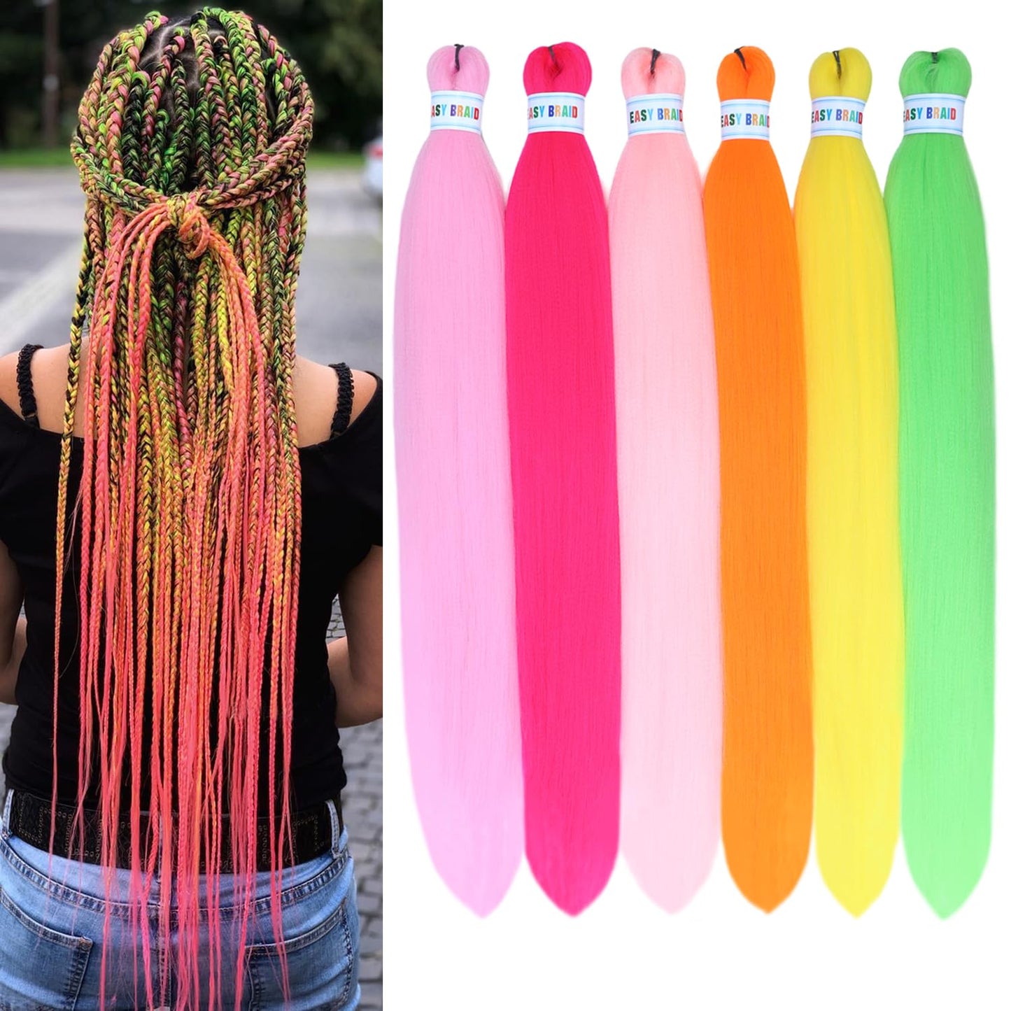 Colorful Pre-Stretched Box Braids 26inch Hot Water Setting Multi-Color Synthetic Braiding Hair