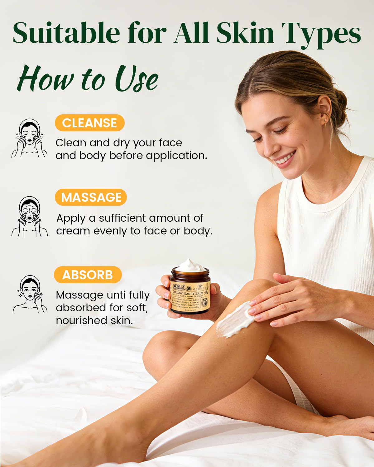Beef Tallow for Skin: Whipped Beef Tallow Cream for Face & Body, Natural Moisturizing Cream with Honey and Beeswax, Grass-Fed Beef Tallow &Honey Blend, Lightweight Hydration for Dry Skin, 4.2Oz
