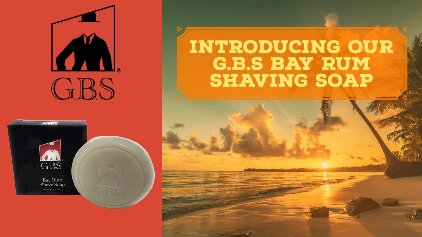 G.B.S 97% All Natural Shave Soap - Creates a Rich Lather Foam for Wet Shaving Experience (3 Pack Bay Rum) Birthday Gift