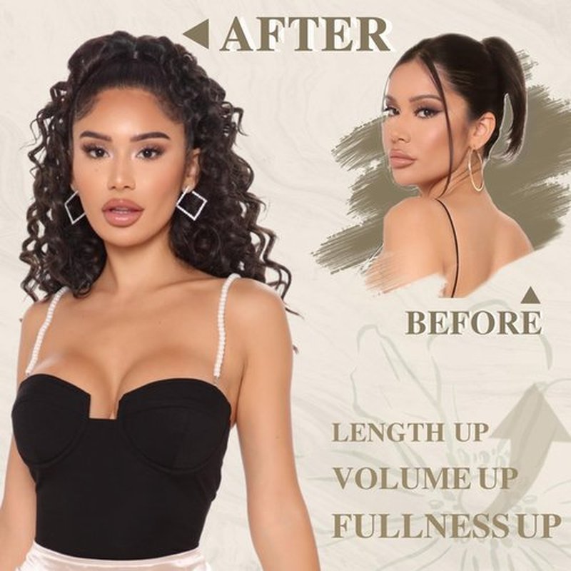 AISI BEAUTY Curly Ponytail Extension, Drawstring Ponytail Extension for Black Women Dark Brown Synthetic Clip in Ponytail Extension 20 Inch Long Curly Wavy Fake Ponytail Hairpieces for Daily Use