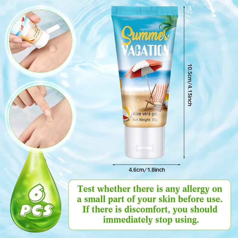 Dansib 6 Pcs Mini Aloe Vera Gel Bulk for Summer Vacation Party 1oz Travel Size Soothing Moisture Aloe Gel Bulk for Thank You Gifts Summer Party Supplies