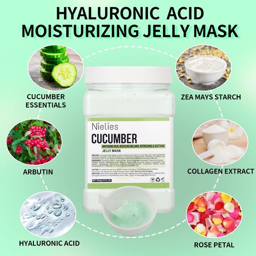 Nielies Jelly Mask, Facial Skin Care- Peel-Off Jelly Mask Set, Jelly Mask For Facials, Face Mask For Instant Hydration, Vegan Peel Off Face Mask, For Smoothing, Hydrating (Cucumber)