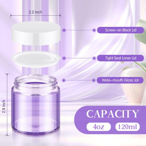 Norme 48 Pcs 4 oz Glass Jars with Lids Leakproof Round Airtight Jars Empty Cosmetic Jars with Inner Liners Lid for Storing Lotions Powder Ointments Candle Making (Light Purple)