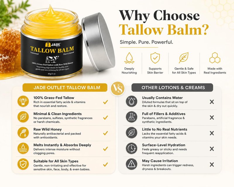 Unscented Tallow Balm for Dry & Sensitive Skin – Grass Fed Beef Tallow, Raw Wild Honey, Shea Butter & Olive Oil – Deep Moisture Face & Body Balm – Fragrance Free – Supports Skin Barrier – 2 oz