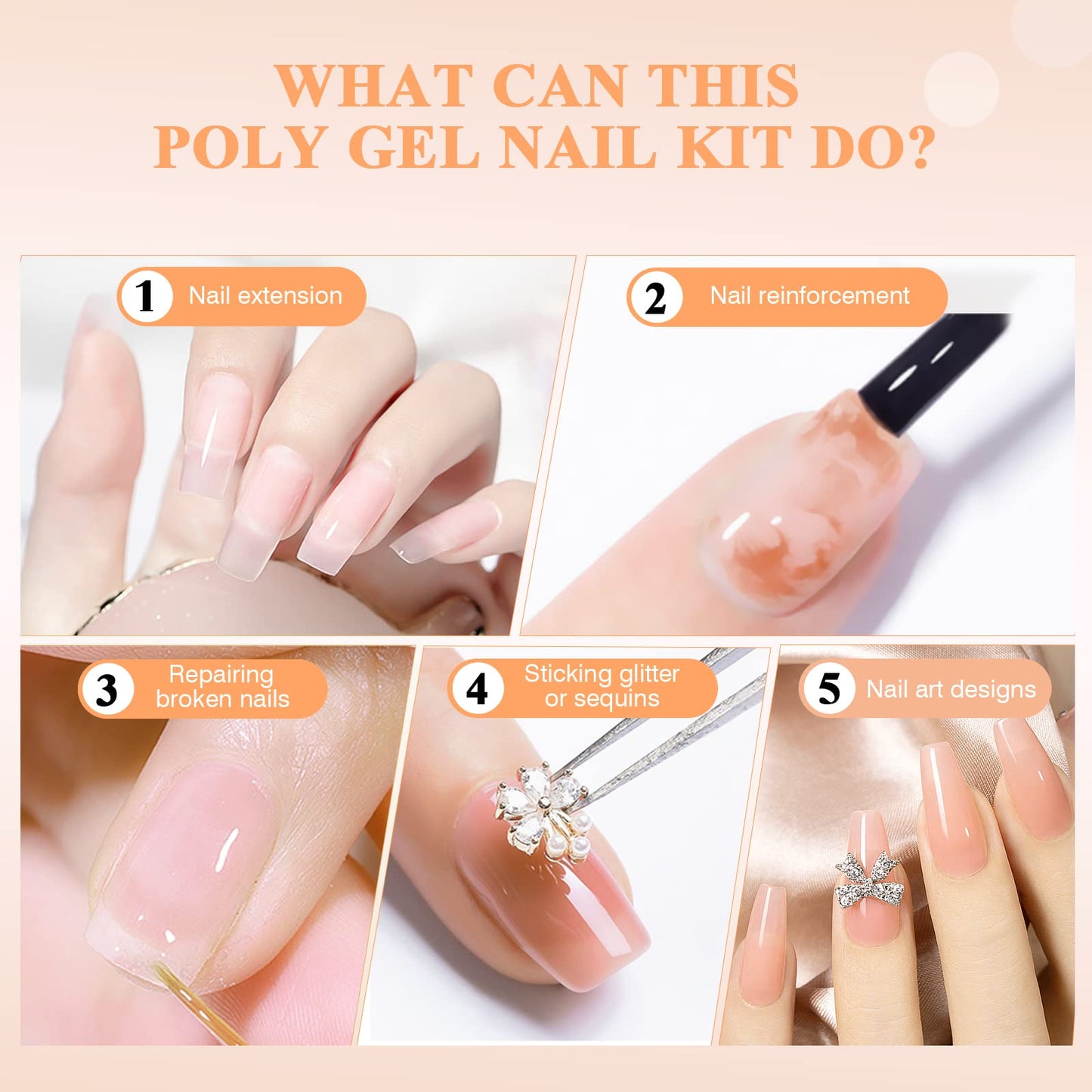 SAVILAND Poly Gel Nail Kit - 6 Colors Polygel Nail Kit with U V Light Purple Pink Nails Extension Gel with Slip Solution Nail Tools All-in-1 Manicure Starter Kit for Home DIY Set