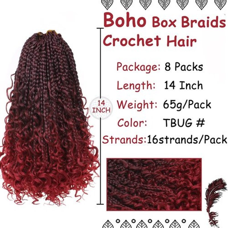 Beverlee Boho Box Braids 8 Packs Goddess Box Braids 14 Inch Bohemian Box Braids Crochet Box Braids with Curly Ends Pre-looped Synthetic Crochet Hair for Black Women 128 Strands TBug#