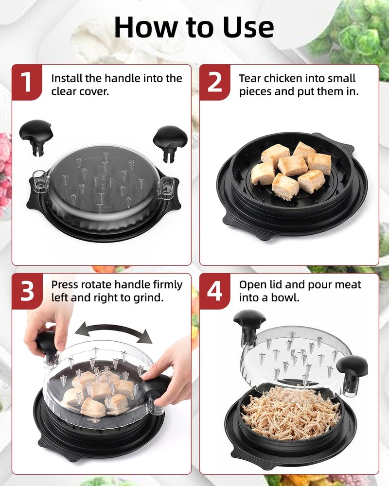 10" Chicken Shredder with Tray, Large Meat Shredder Tool Twist with Brush,BPA Free Meat Grinder, Visible Chicken Shredder Machine, Strong Anti-Slip Strip, Suitable for Pork, Beef, Chicken (Black)