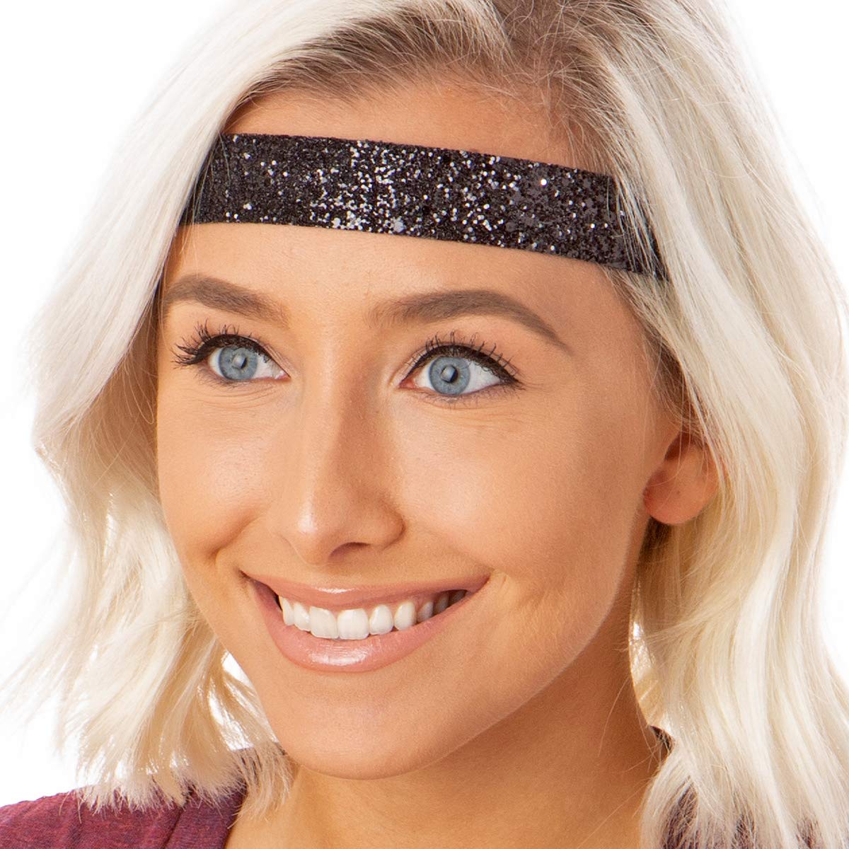 Hipsy Women's Adjustable NON SLIP Wide Bling Glitter Headband Hair Band Pack (Black/Silver/Red 3pk)