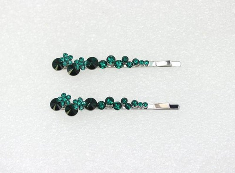 Faship A Pair Of Green Premium Rhinestone Crystal Floral Hair Clips Pins 2 Pcs
