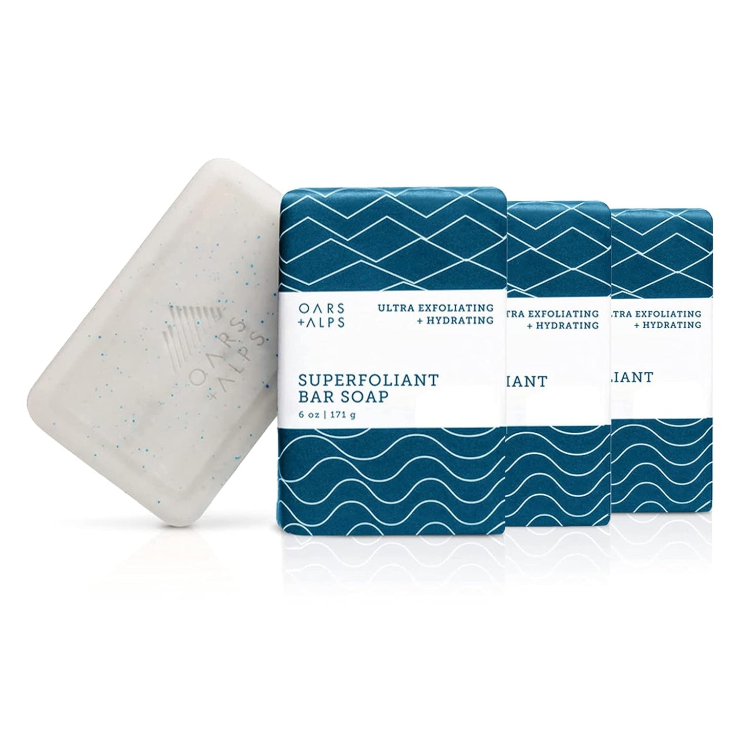 Oars + Alps Blue Charcoal Exfoliating Men's Bar Soap, Dermatologist Tested and Made with Clean Ingredients, Travel Size, 3 Pack, 6 Oz Each