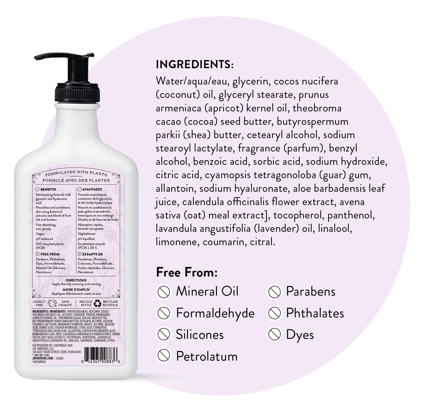 J.R. Watkins Daily Moisturizing Body Lotion, Lavender, 18 fl oz, 2 Pack