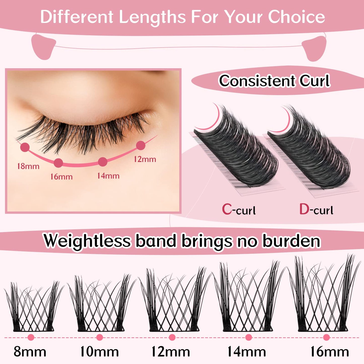 Lash Clusters, 72 Pcs Individual Cluster Lashes DIY Lash Extension 10-16mm Eyelash Clusters Volume Wispy Lashes Super Thin Band Reusable Soft & Comfortable(Nimble,C-8-16mix)
